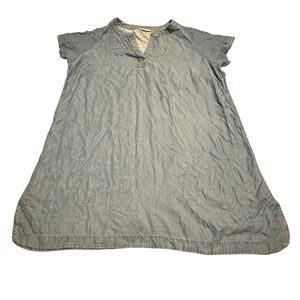 Lucky Brand Womens 3X Blue Lyocell Short Sleeve Split V-Neck Shift Dress Tunic